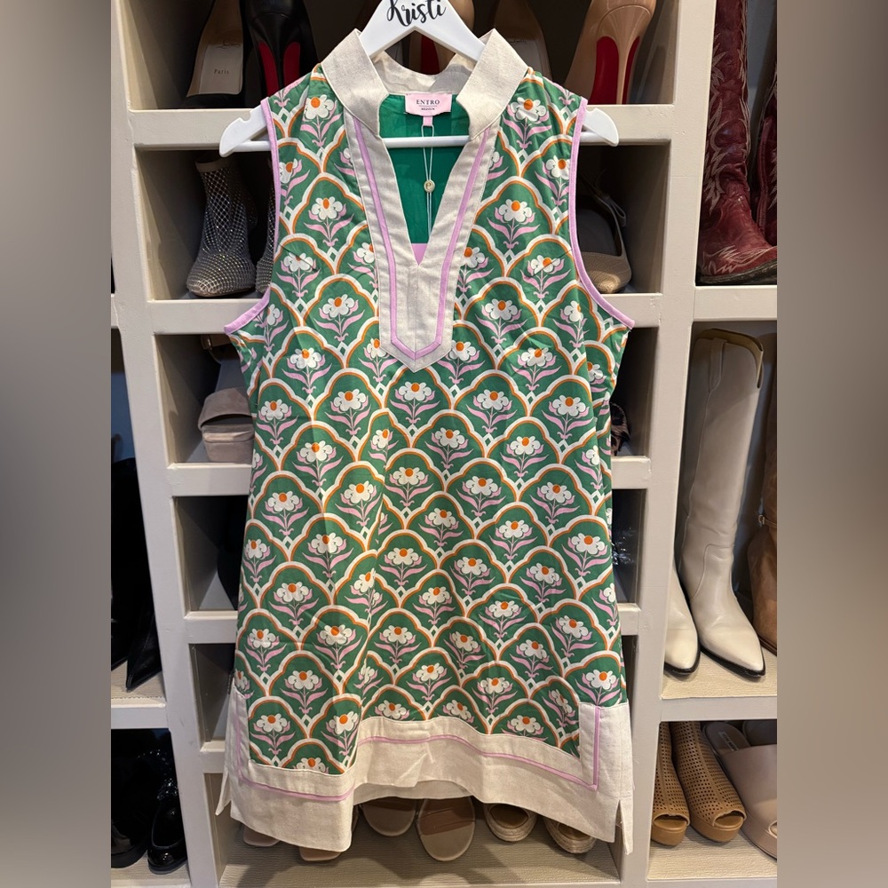New Entro Green and Pink Floral Dress